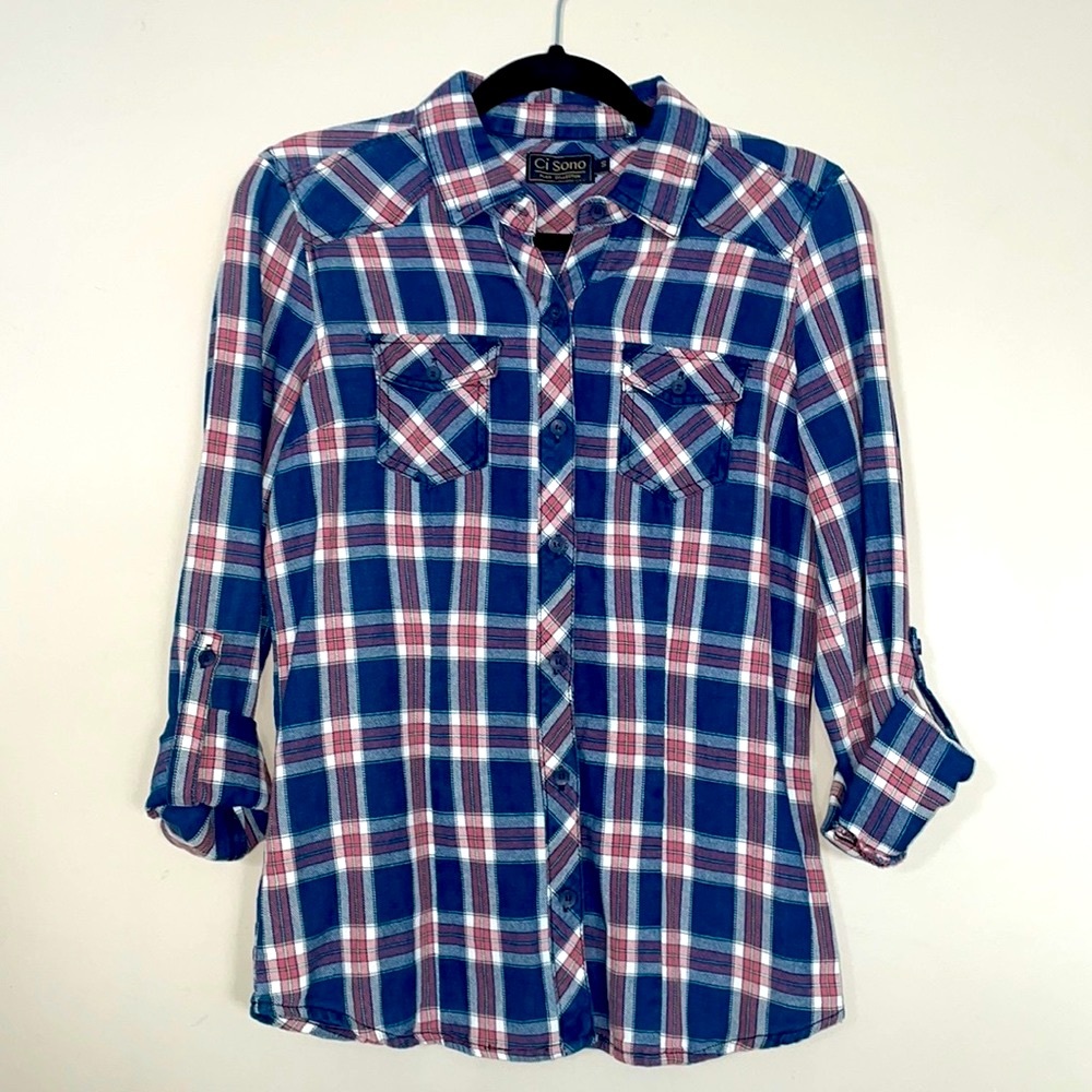 Ci Sono Casual Plaid Button Up